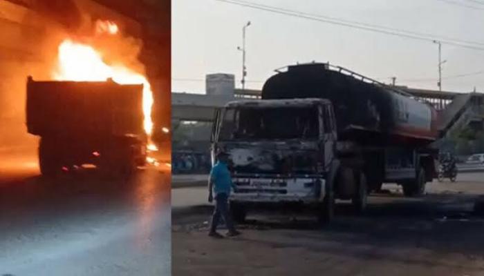 11 dumpers, tankers set ablaze in Karachi amid motorcycle crash